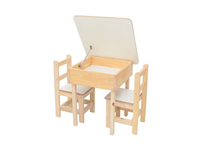 Mesa Infantil de Madeira com Baú e 2 Cadeiras